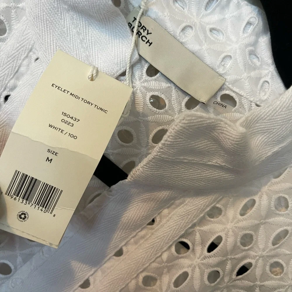 Tory Burch NWT Elegant White Eyelet Midi Length Tunic - Picture 7 of 10